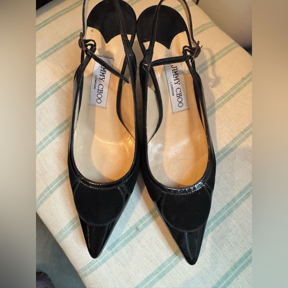 Jimmy Choo Black Slingback Patent Leather with Suede Size 37 EU